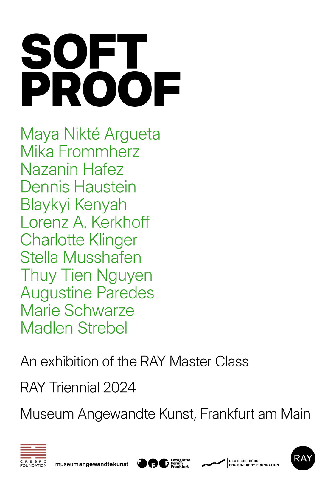 “SOFT PROOF”, Ausstellung der RAY Master Class / RAY Triennale 2024 im Museum für Angewandte Kunst, Frankfurt am Main